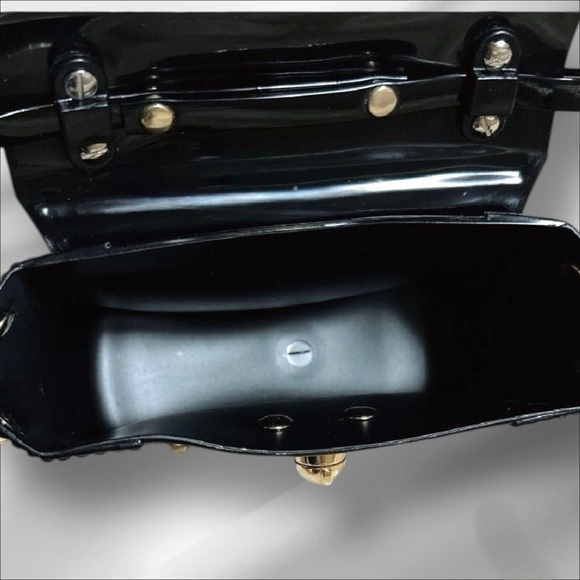 Furla Mini Black Patent Leather Studded Crossbody Bag Made in Italy - Picture 8 of 10